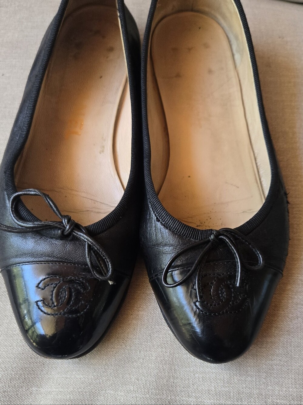 Chanel Vintage Ballet Flats Shoes Slippers Black Lambskin Leather Size 35.5 - Picture 8 of 16